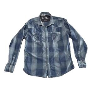 Wrangler 20x Shirt Mens XL Blue Plaid Pearl Snap Button Up Embroidered Western